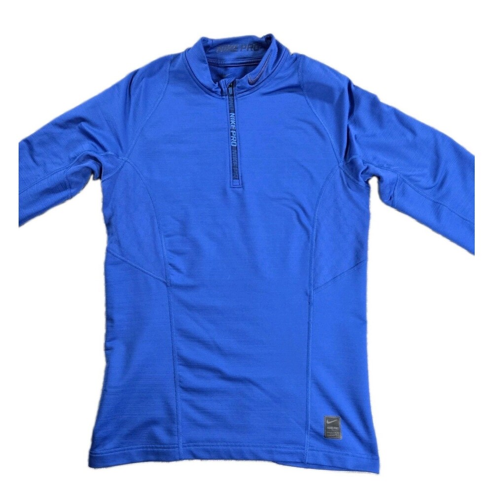 Mens Nike Pro Hyperwarm 1/4 Zip Pullover Blue Small Fitted Long Sleeve